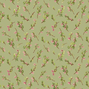 Medium Scale Tossed Floral Wildflowers on Pistachio Green