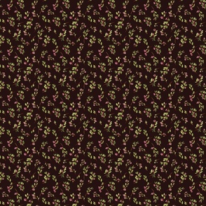 Small Scale Tossed Floral Wildflowers on Chocolate Brown