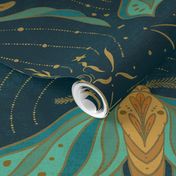 "Into the Ether" - The magical lunar moth flies among the moon and stars (gold, midnight blue and teal)