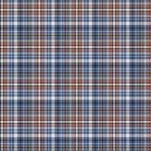 $ Small scale classic twill weave plaid design in denim blue, terracotta rust, black and off white  colors for masculine wallpaper, country interiors, table cloths, duvet covers and kids apparel