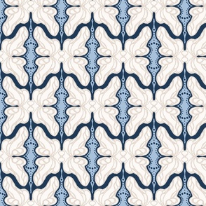 Butterfly Trellis TextureTerry - coastal navy, sky, white