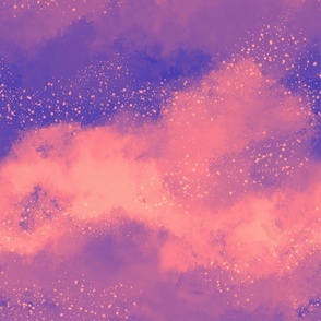 Sunset Orange and Purple Cloudy Night Sky with Stars