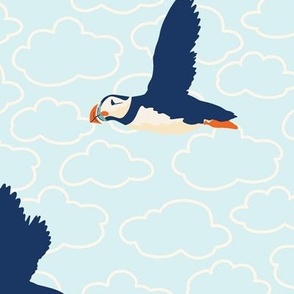 Extra Large Puffin Sky with Clouds and a Sky Blue Background