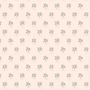 Simple Little Palm Trees - sage green and muted orange over pink background.  // Small Scale