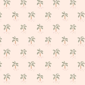 Simple Little Palm Trees - sage green and muted orange over pink background.  // Medium Scale
