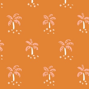 Simple Little Palm Trees - white and muted orange over terracotta brown.  // Big Scale