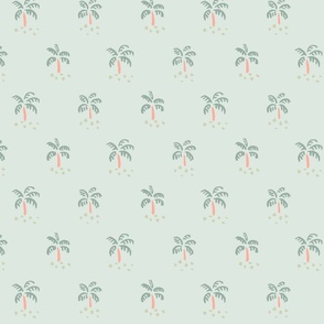Simple Little Palm Trees -  green and muted orange over teal green.  // Medium Scale
