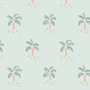 Simple Little Palm Trees -  green and muted orange over teal green.  // Big Scale