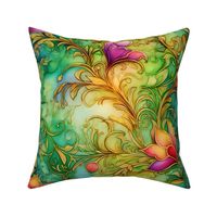 Rainbow Abstract Pattern / White / Colorful Bright Bold Floral Flower Swirls