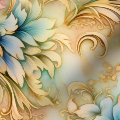 Rainbow Abstract Pattern / Cream Beige / Colorful Lavender Blue Floral Flower Swirls