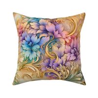 Rainbow Abstract Pattern / Cream Beige / Colorful Lavender Blue Floral Flower Swirls