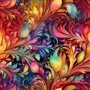 Rainbow Abstract Pattern / Red / Colorful Vibrant Floral Flower Swirls