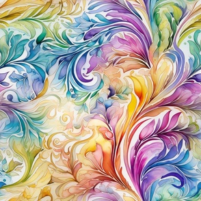 Rainbow Abstract Pattern / White / Colorful  Watercolor Floral Flower Swirls