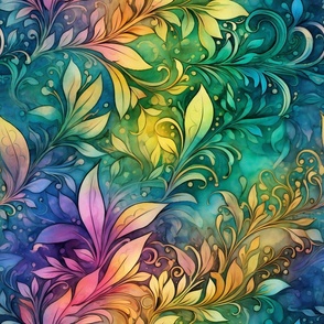 Rainbow Abstract Pattern / White / Colorful Vibrant Floral Flower Swirls