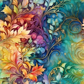 Rainbow Abstract Pattern / Multicolored / Colorful Vibrant Floral Flower Swirls