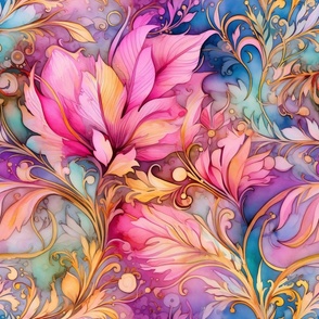 Rainbow Abstract Pattern / Pink / Colorful Smooth Floral Flower Swirls