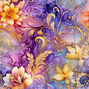 Rainbow Abstract Pattern / Purple / Colorful Soft Floral Flower Swirls