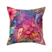 Rainbow Abstract Pattern / Pink / Colorful Pretty Floral Flower Swirls