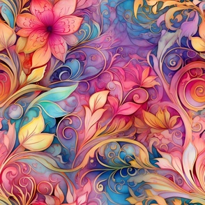 Rainbow Abstract Pattern / Pink / Colorful Pretty Floral Flower Swirls