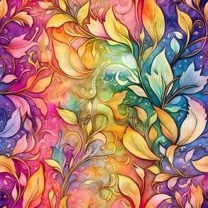 Rainbow Abstract Pattern / Pink / Colorful Vibrant Floral Flower Swirls