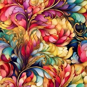 Rainbow Abstract Pattern / Red / Colorful Stunning Floral Flower Swirls