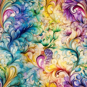 Rainbow Abstract Pattern / Multicolored / Colorful Wispy Floral Flower Swirls