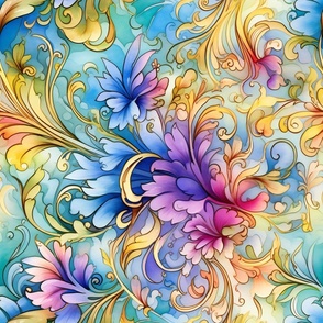 Rainbow Abstract Pattern / Multicolored / Colorful Pretty Floral Flower Swirls