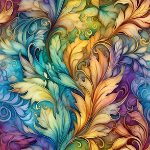 Rainbow Abstract Pattern / Multicolored / Colorful Soft Floral Flower Swirls