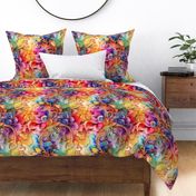Rainbow Abstract Pattern / Red / Colorful Vibrant Blooms Floral Flower Swirls