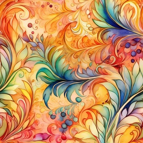 Rainbow Abstract Pattern / Orange / Colorful Dreamy Floral Flower Swirls