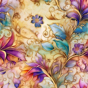 Rainbow Abstract Pattern / Cream Beige / Colorful Dreamy Floral Flower Swirls