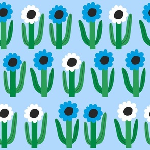 Blue and White flowers on a blue background pattern