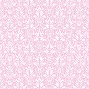 Hawaiian Damask | Small Scale | White on Bubblegum Pink Tropical Pineapple