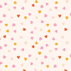 Cute pattern with small hearts in pink, yellow, red colours