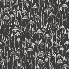 Moody Mushroom Woods - dark brown taupe - small scale 