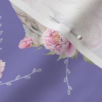 white watercolor horse with peonies purple medium scale, horse wallpaper
