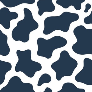 Large Scale Cow Print Navy on White