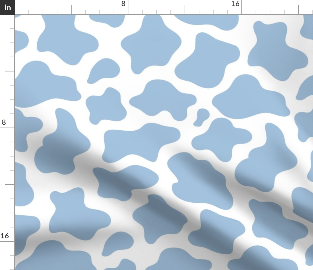 Large Scale Cow Print Sky Blue on White