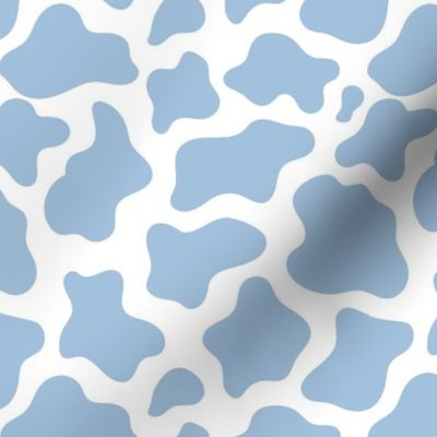 Medium Scale Cow Print Sky Blue on White