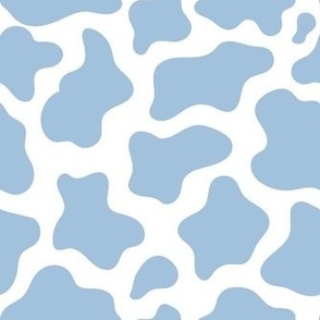 Medium Scale Cow Print Sky Blue on White