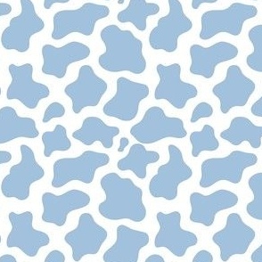 Small Scale Cow Print Sky Blue on White