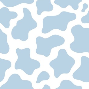 Large Scale Cow Print Fog Blue on White