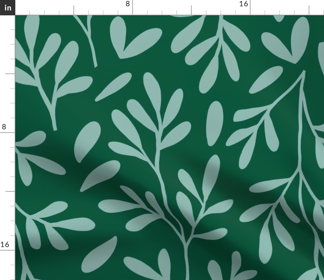 Small Scale // Vintage Leaves on Emerald Green