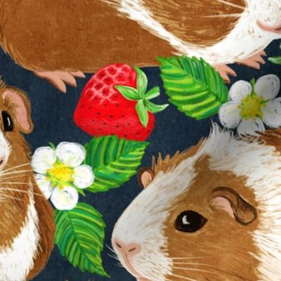 The Sweetest Guinea Pigs with Summer Strawberries Dark Background Large