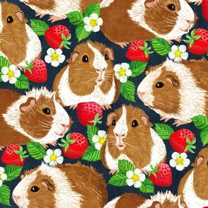 The Sweetest Guinea Pigs with Summer Strawberries Dark Background Large