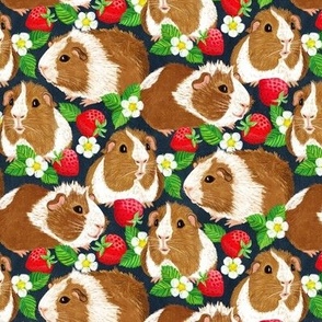 The Sweetest Guinea Pigs with Summer Strawberries Dark Background Small
