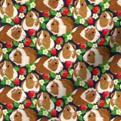 The Sweetest Guinea Pigs with Summer Strawberries Dark Background Extra Small