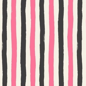 Painterly Stripes Bright Pink and Charcoal Gray