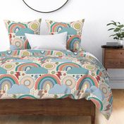 (Large) Rainbow Skies Bedding - coral, sage green, navy blue, ivory