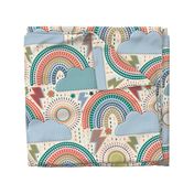 (Large) Rainbow Skies Bedding - coral, sage green, navy blue, ivory